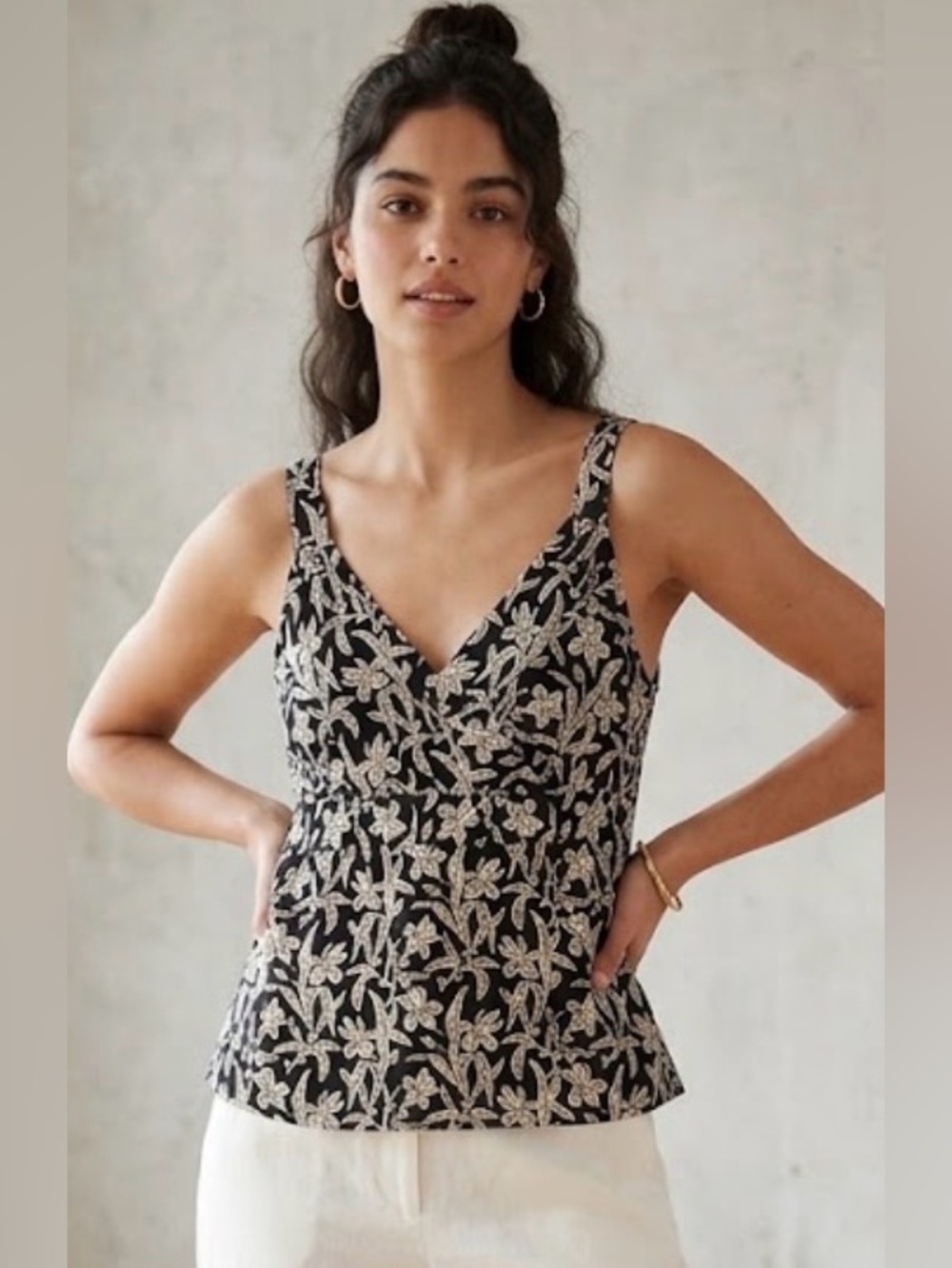 GAP Vintage Y2K Black White Floral Babydoll Tank Top Camisole Size M